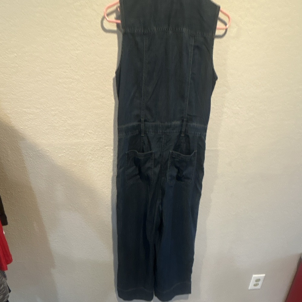 Chico's Denim Jumpsuit Sleeveless Collared Button Front Pockets Blue 0 small - Picture 4 of 4